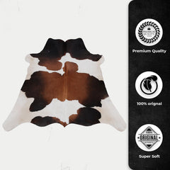 Luxurious Small Brown and White Cowhide Rug with Soft Hair | Hypoallergenic, Non-Slip Back, Non-Shedding | Handcrafted Natural Hide Rug for