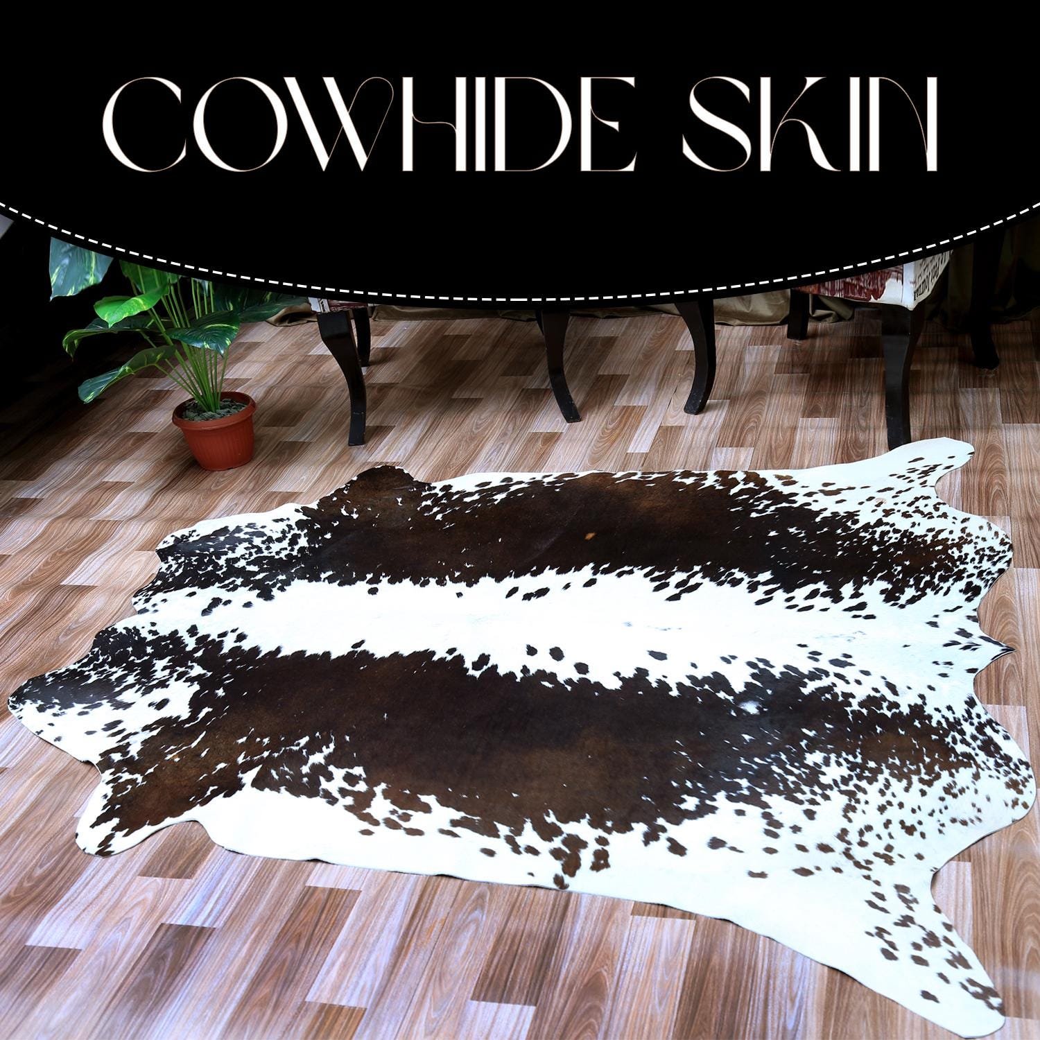 Luxurious Brown & White Cowhide Rug - Hypoallergenic, Non-Slip, Non-Shedding - Perfect for Bedroom - Living Room - Free UK Shipping