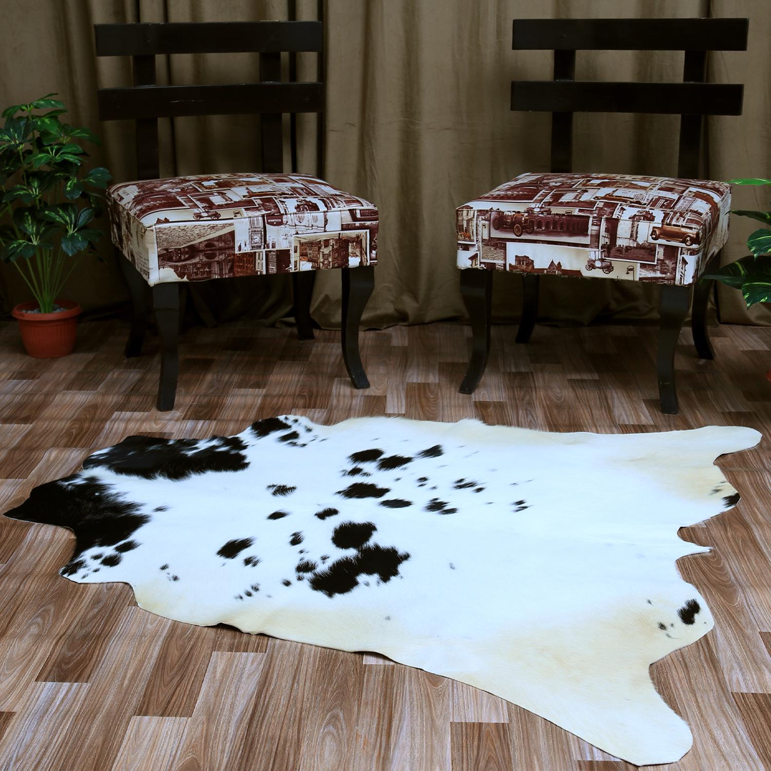 Luxury Brown & White Cowhide Rug for Elegant Home Decor - Hypoallergenic, Non-Slip Backing, Non-Shedding - Large Size, Free UK Shipping