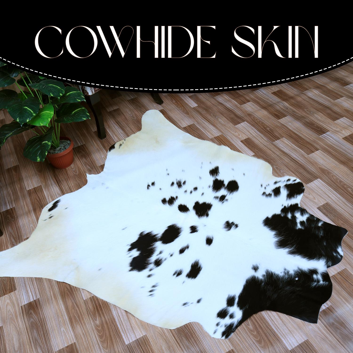 Luxury Brown & White Cowhide Rug for Elegant Home Decor - Hypoallergenic, Non-Slip Backing, Non-Shedding - Large Size, Free UK Shipping