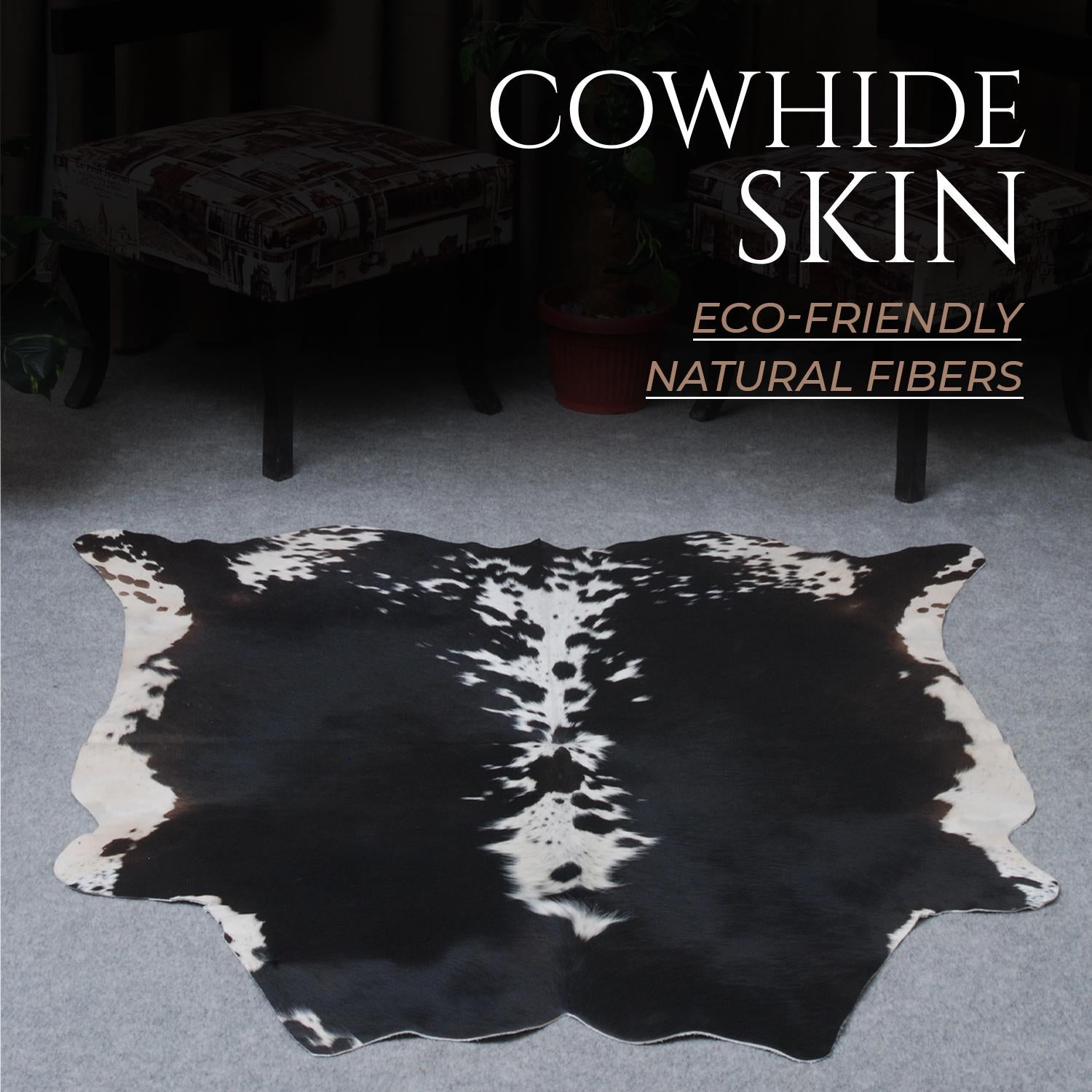 Stunning Black & White Cowhide Rug | Hypoallergenic - Non-shedding | Luxurious - Durable Animal Print Carpet for Lounge | Free UK Shipping