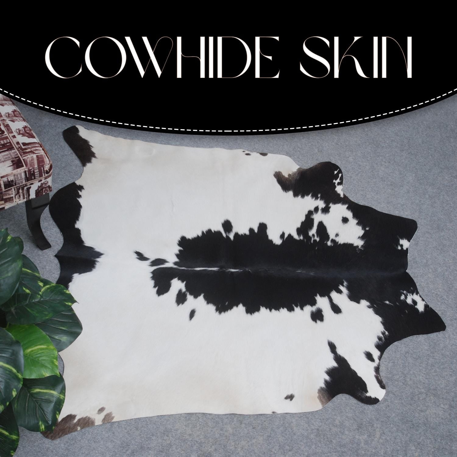 Sophisticated Black & White Cowhide Rug - Hypoallergenic - Non-Slip Large Animal Print Carpet for Home Decor - Unique Hand-Selected Design - Celestial Leather Limited