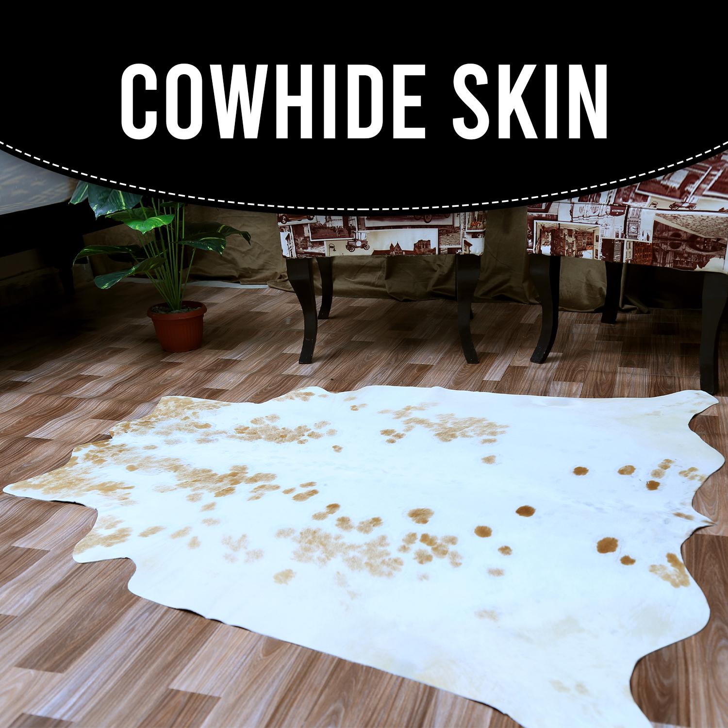 Luxury Brown and White Cowhide Rug for Elegant Home Decor - Hypoallergenic, Non-Slip, Non-Shedding - Large Size - Free Shipping in UK - Celestial Leather Limited
