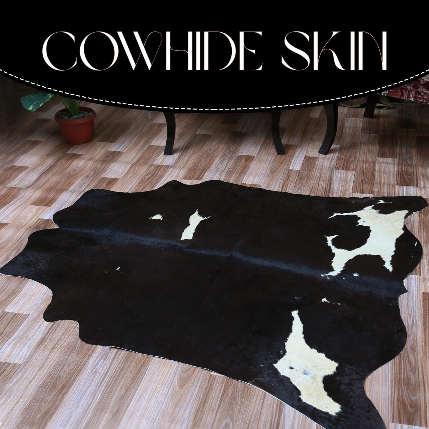 Luxury Black & White Cowhide Rug With Natural Hair | Large Size, Hypoallergenic, Non-Slip Back | Elegant Home Decor - Celestial Leather Limited