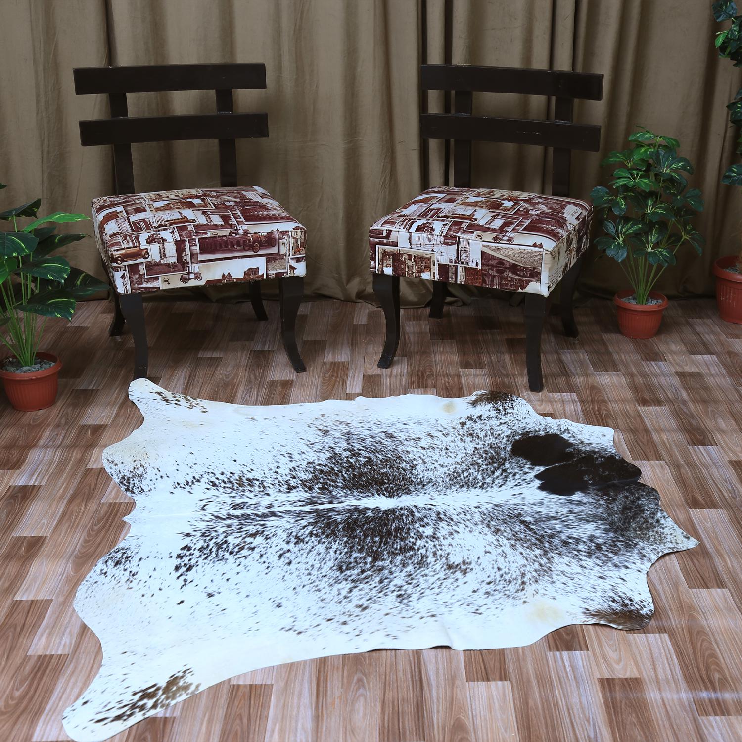 Luxurious Dark Brown & White Cowhide Rug - Hypoallergenic, Non-Slip, Non-Shedding - Large Animal Print Centerpiece for Bedroom - Celestial Leather Limited