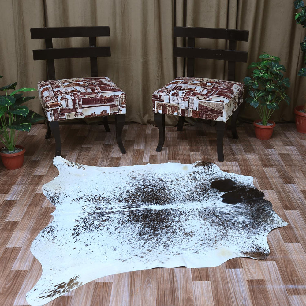 Luxurious Dark Brown & White Cowhide Rug - Hypoallergenic, Non-Slip, Non-Shedding - Large Animal Print Centerpiece for Bedroom - Celestial Leather Limited