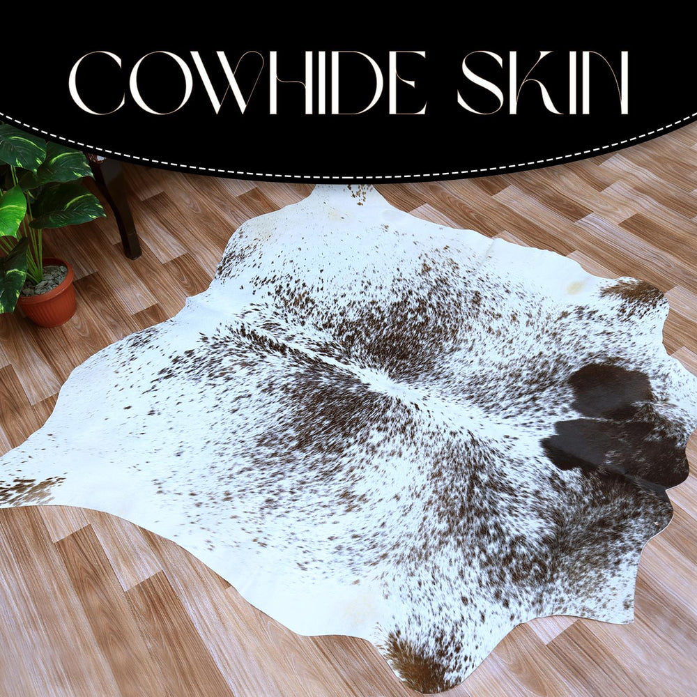 Luxurious Dark Brown & White Cowhide Rug - Hypoallergenic, Non-Slip, Non-Shedding - Large Animal Print Centerpiece for Bedroom - Celestial Leather Limited