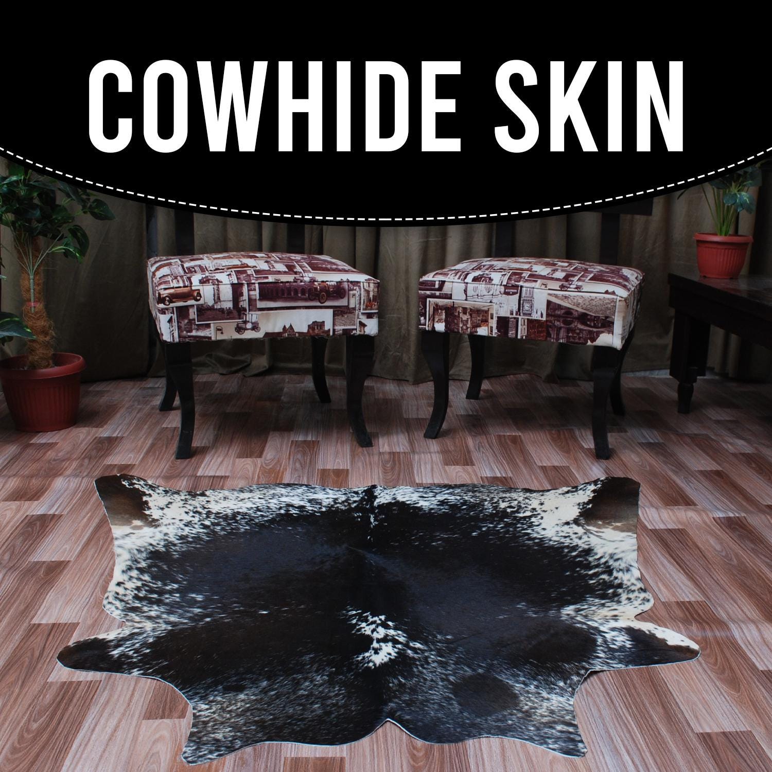 Luxurious Dark Brown & White Cowhide Rug, Hypoallergenic, Non-Slip Suede Back, Hand-Selected Premium Hide, Perfect for Bedroom or Living