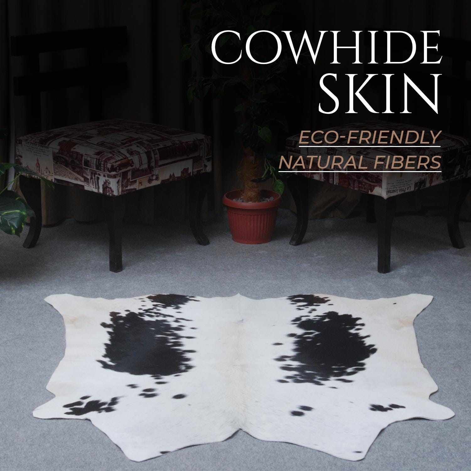 Luxurious Black and White Cowhide Rug - Handcrafted, Hypoallergenic, Non-Slip Backing, Unique Natural Beauty and Durability - Celestial Leather Limited