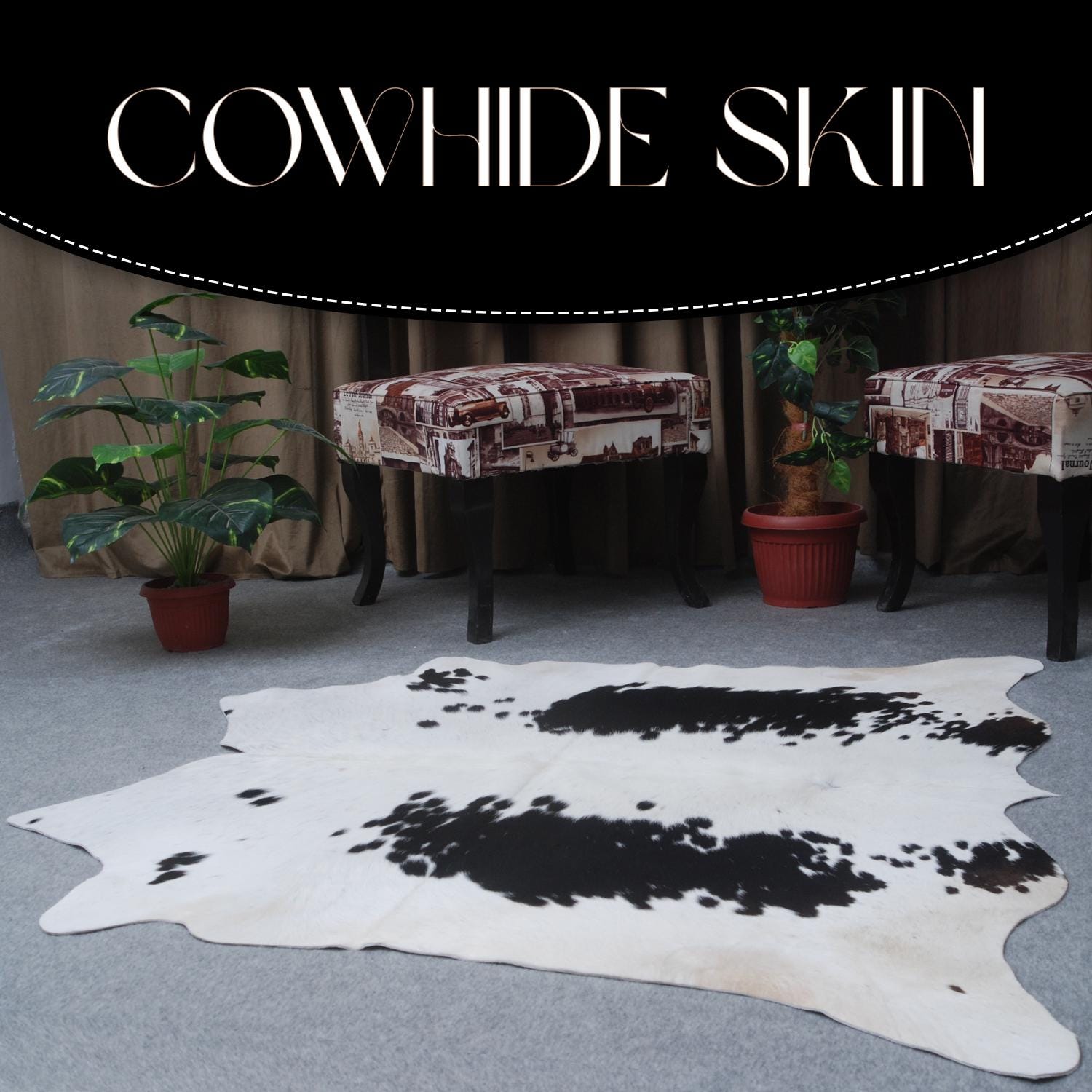 Luxurious Black and White Cowhide Rug - Handcrafted, Hypoallergenic, Non-Slip Backing, Unique Natural Beauty and Durability - Celestial Leather Limited