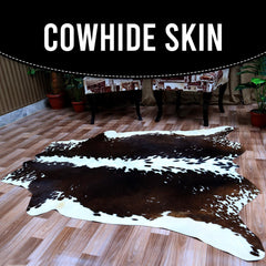 Luxurious Brown & White Cowhide Rug - Large Size, Hypoallergenic, Non-slip Suede Back, Non-shedding, Top Quality, FREE Shipping Across UK - Celestial Leather Limited