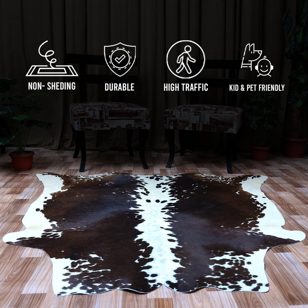 Luxurious Brown & White Cowhide Rug - Large Size, Hypoallergenic, Non-slip Suede Back, Non-shedding, Top Quality, FREE Shipping Across UK - Celestial Leather Limited