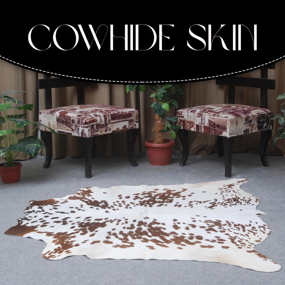 Luxury Brown and White Cowhide Rug - Large Hypoallergenic Rug with Non-Slip Suede Back - Natural Hair Cow Skin Rug for Home Decor - Celestial Leather Limited