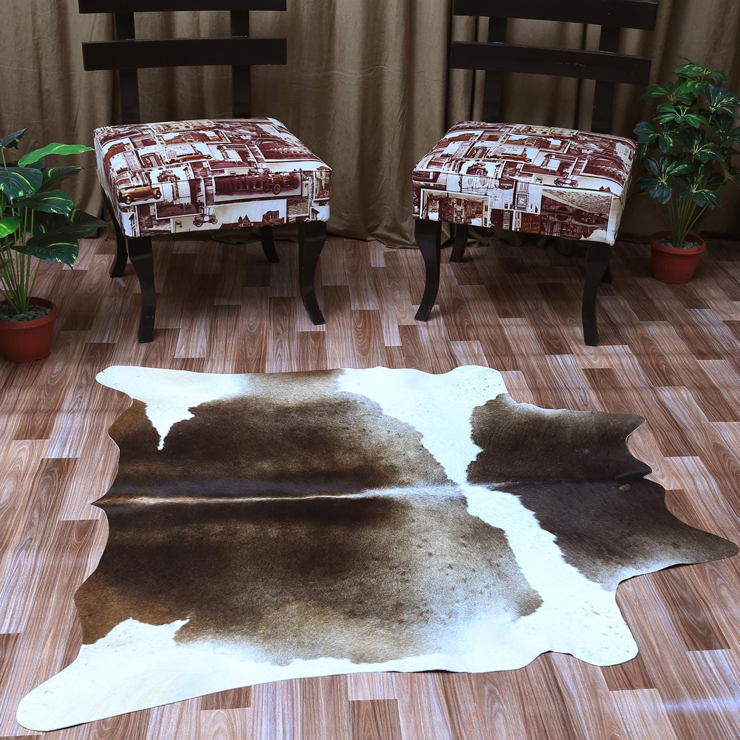 Luxurious Brown and White Cowhide Rug, Hypoallergenic with Non-Slip Back - Large Size - Top Quality, Perfect for Upholstery - Free Shipping! - Celestial Leather Limited