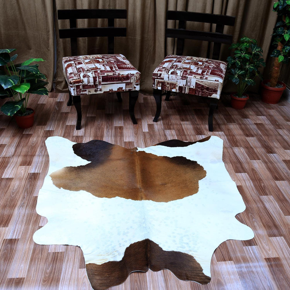 Luxury Brown & White Cowhide Rug - Hypoallergenic - Non-Slip - Free Shipping in UK - Natural - Durable - Adds Elegance to Bedroom - Living - Celestial Leather Limited