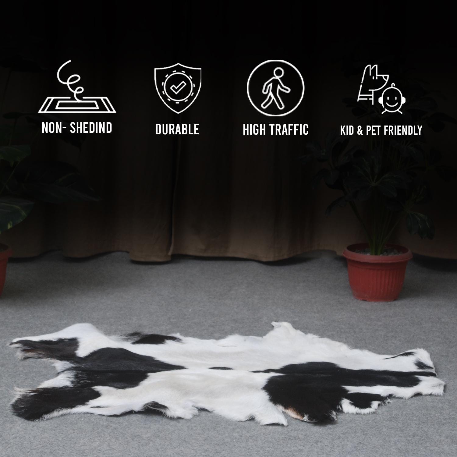 Luxurious Genuine Black & White Goat Skin Rug | Modern Home Decor | Hypoallergenic - Non-Shedding | Sustainable - Eco-Friendly