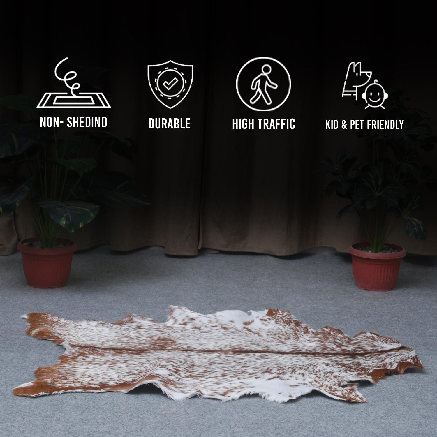 Luxurious Genuine Brown and White Goat Skin Rug | Modern Décor Floor Covering | Hypoallergenic Animal Hide Rug | Eco-Friendly Home Accent - Celestial Leather Limited