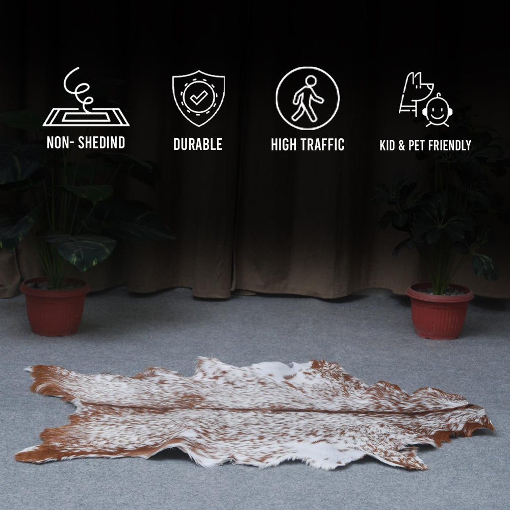 Luxurious Genuine Brown and White Goat Skin Rug | Modern Décor Floor Covering | Hypoallergenic Animal Hide Rug | Eco-Friendly Home Accent - Celestial Leather Limited