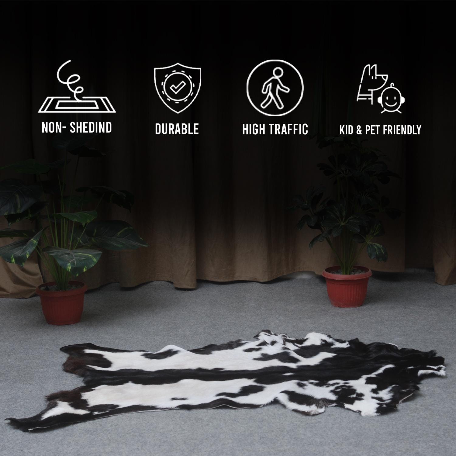 Luxury Black & White Natural Goatskin Rug - Modern Sophistication for Home Decor - Celestial Leather Limited