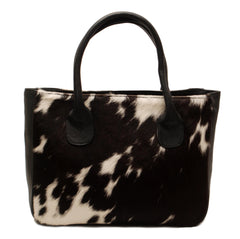 Stylish Black And White Cowhide Leather Shoulder Bag For Women - Handmade Fashion Tote With Ample Storage And Secure Zip Pocket