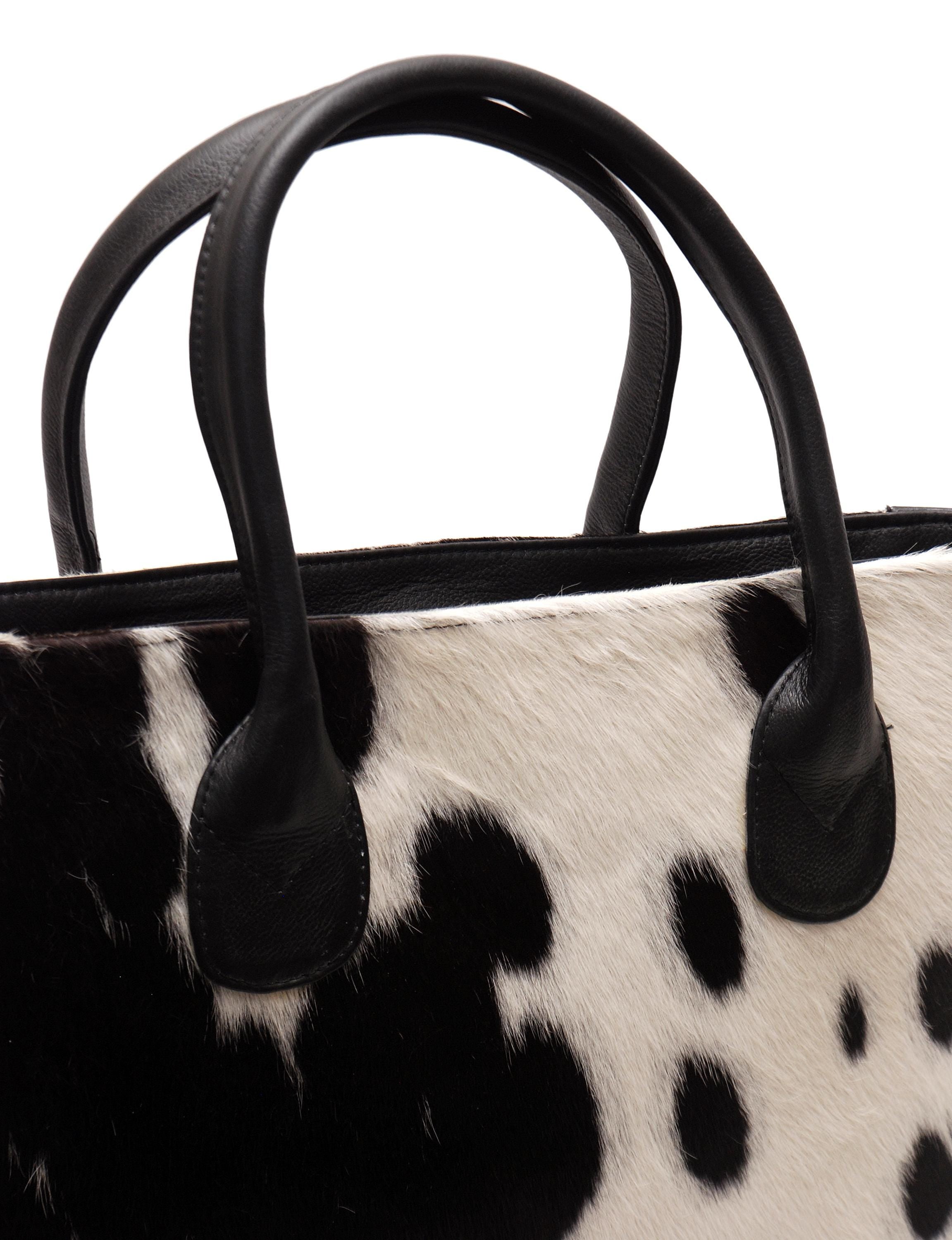 Stylish Black & White Cowhide Shoulder Bag - Handmade Cowskin Purse for Daily Use in Natural Animal Print Variations