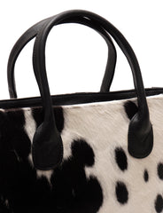 Stylish Black & White Cowhide Shoulder Bag - Handmade Cowskin Purse for Daily Use in Natural Animal Print Variations