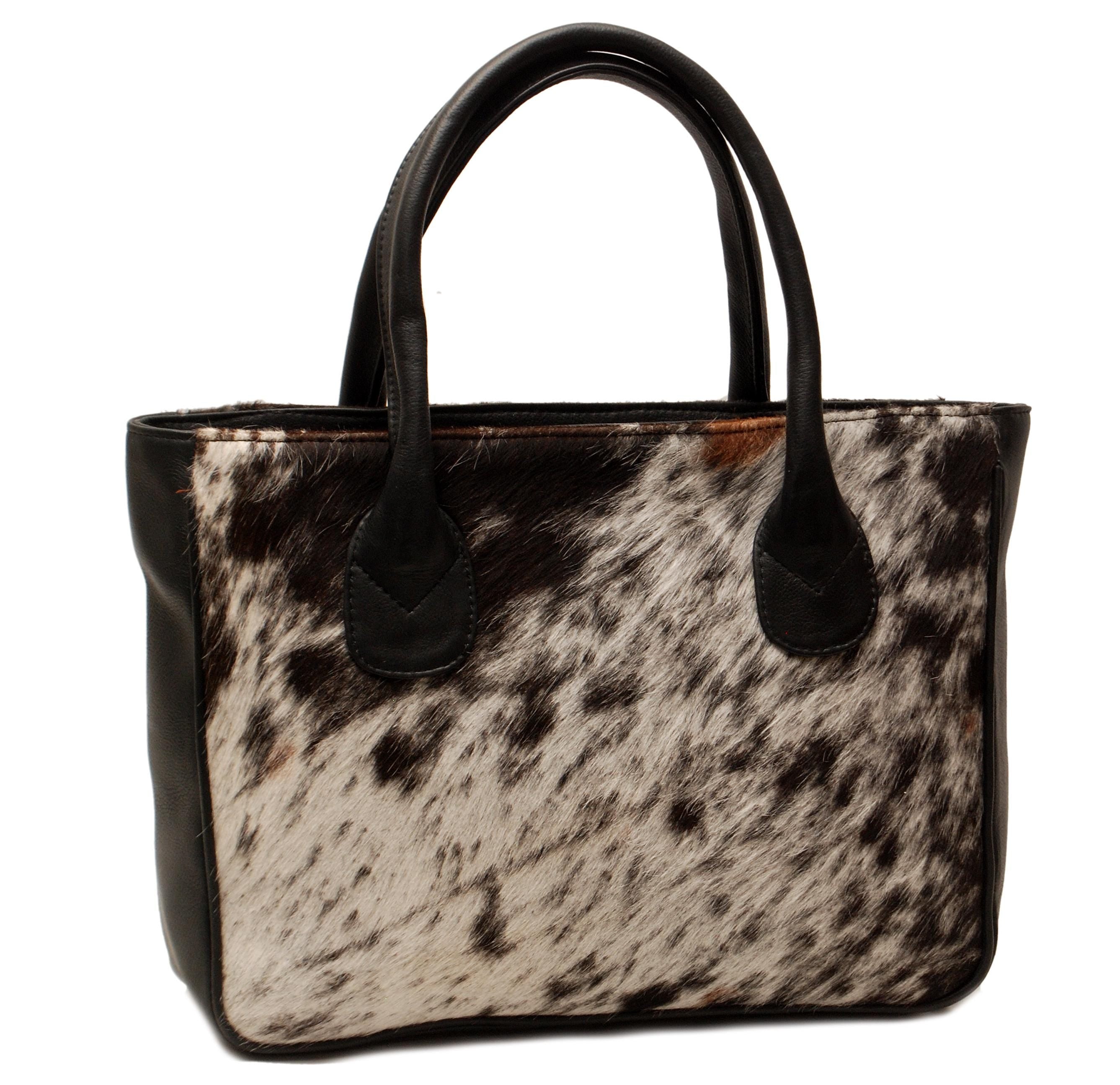 Stylish Dark Brown & White Cowhide Tote Bag w/ Handmade South Asian Craftsmanship - Unique Animal Print Variations - Perfect for Daily Wear