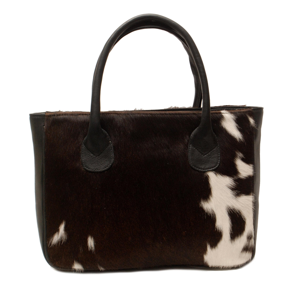 Stylish Dark Brown & White Cowhide Leather Tote Bag, Handmade in South Asia, Durable - Spacious Shoulder Bag for Daily Wear