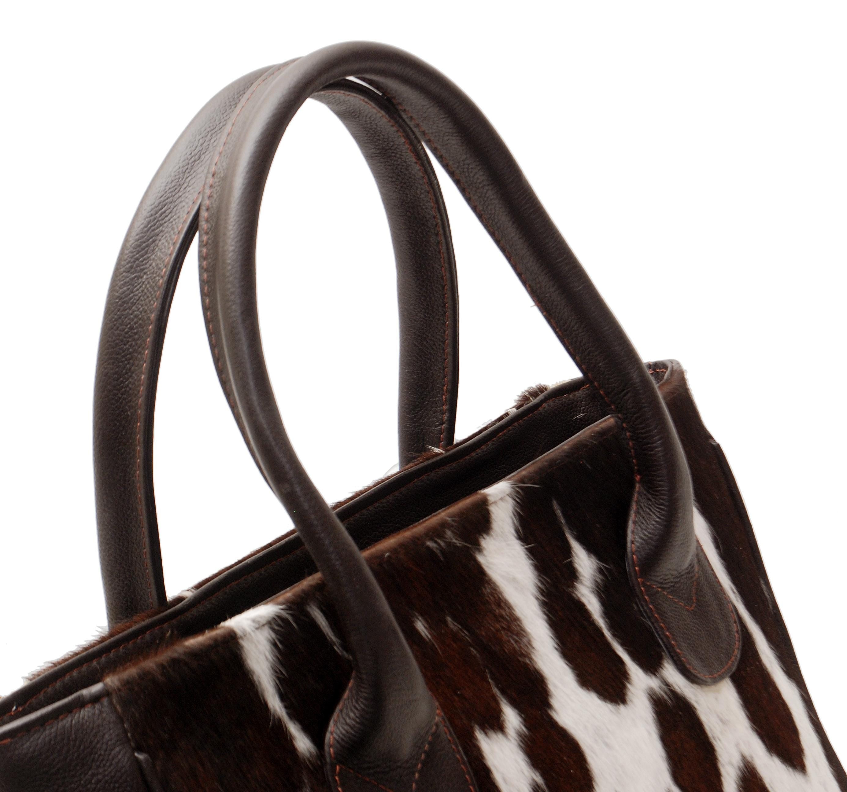 Chic Brown & White Cowhide Shoulder Bag - Handmade Leather Purse with Versatile Design - Spacious Compartments