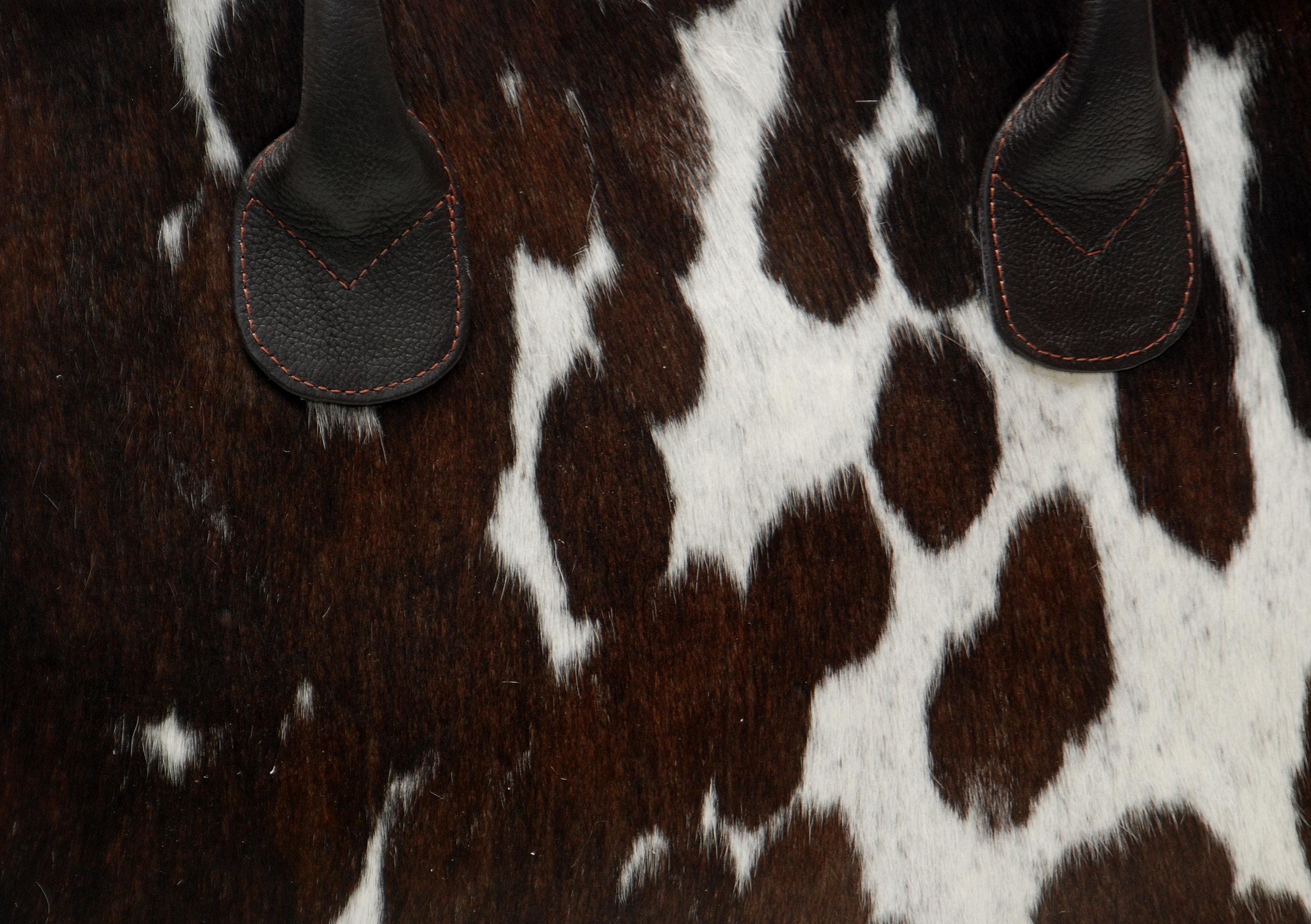Chic Brown & White Cowhide Shoulder Bag - Handmade Leather Purse with Versatile Design - Spacious Compartments