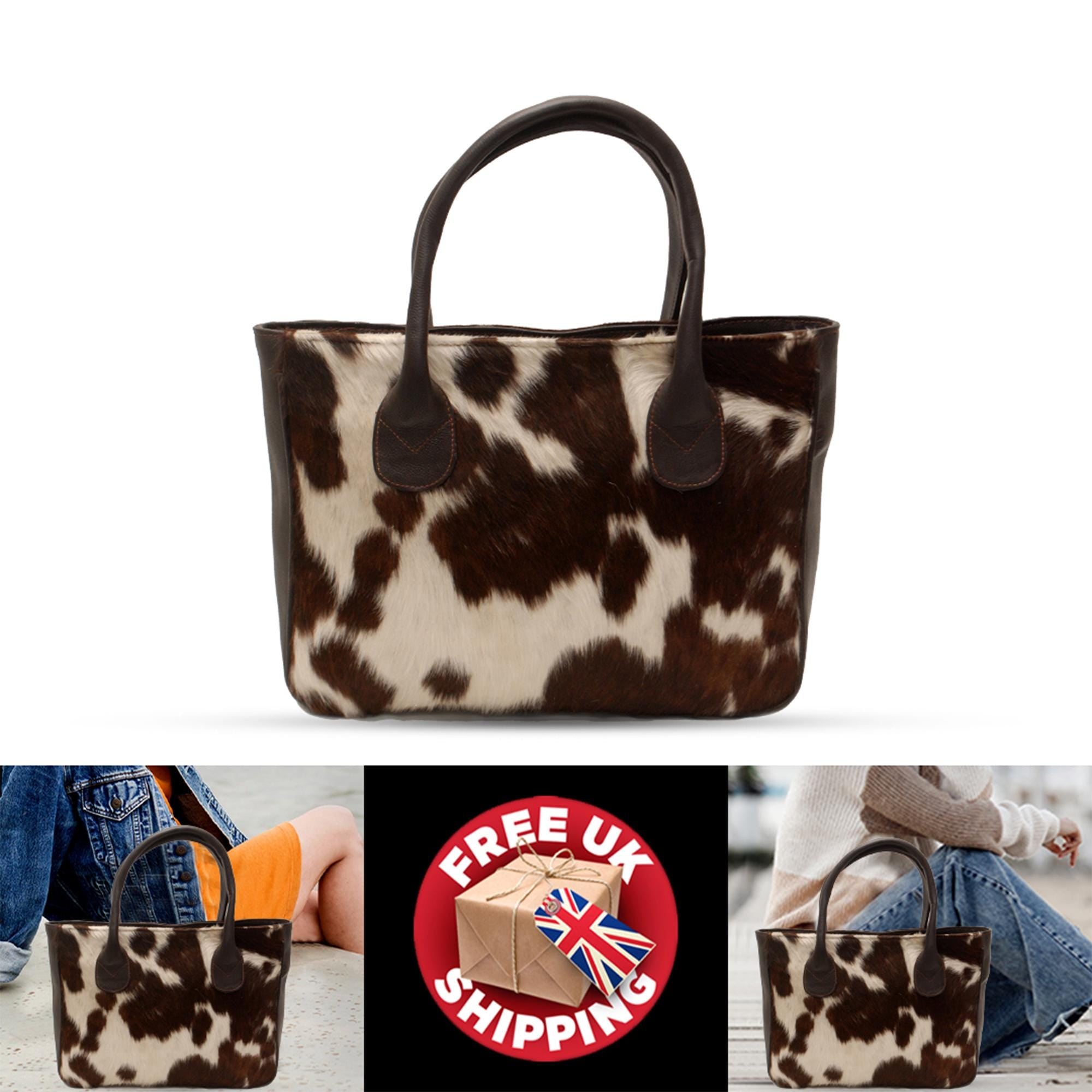 Stylish Brown & White Cowhide Shoulder Bag - Handmade Leather Purse for Women's Casual Chic Look