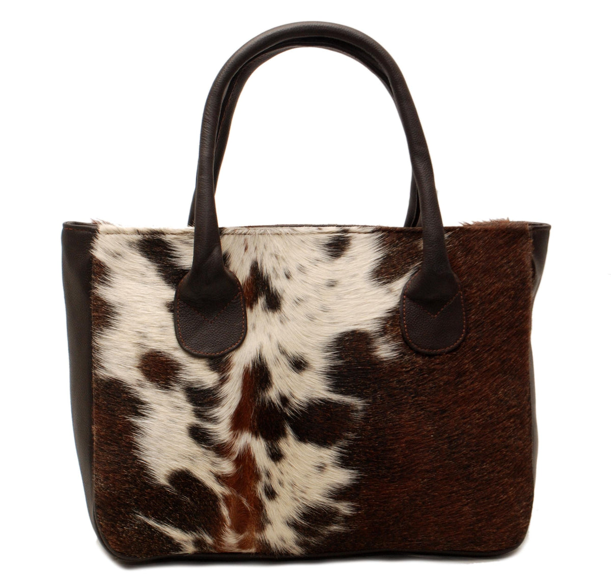 Modern Brown and White Cowhide Shoulder Bag with Natural Animal Print - Handmade Leather Purse for Women’s Casual Style