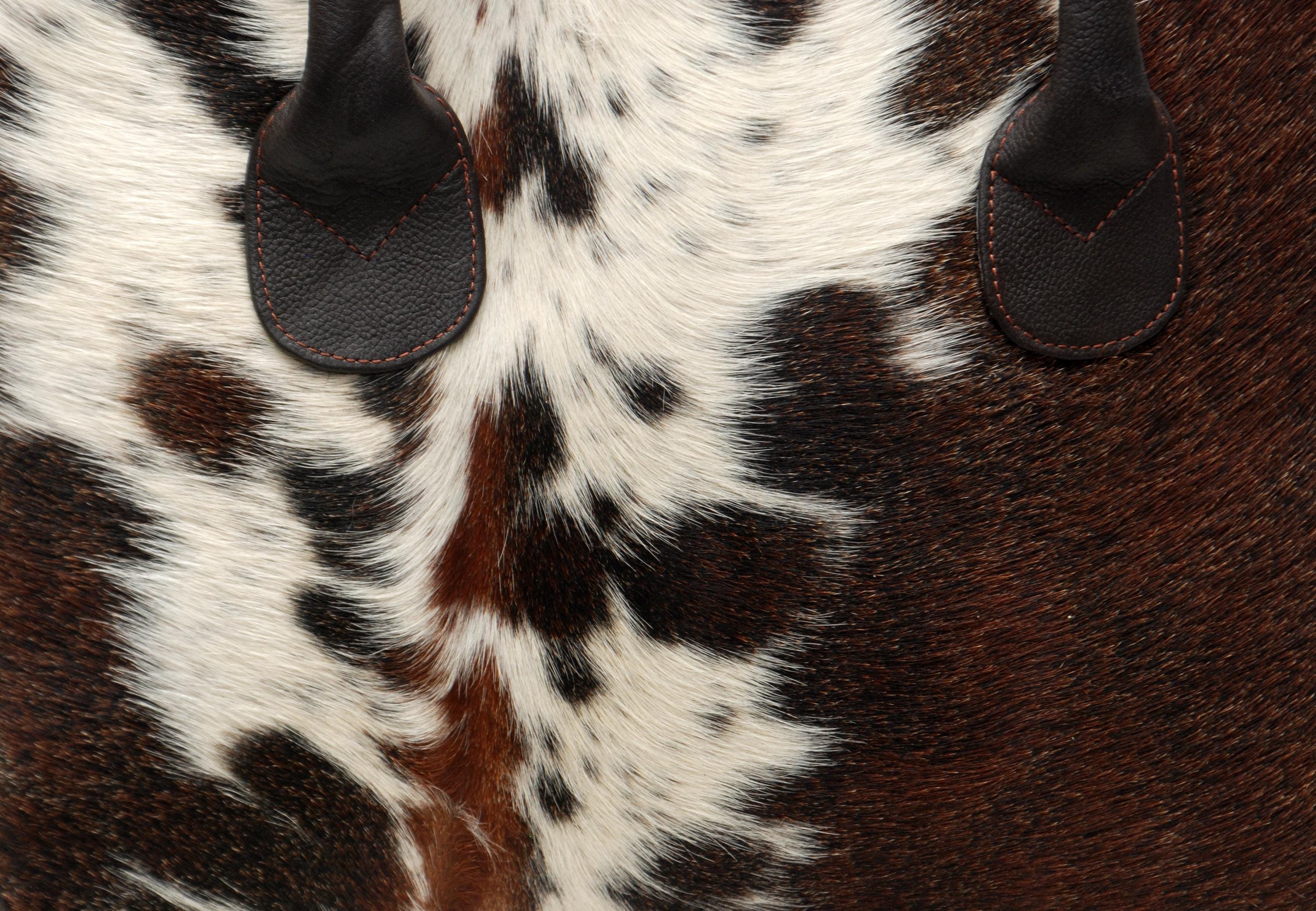 Modern Brown and White Cowhide Shoulder Bag with Natural Animal Print - Handmade Leather Purse for Women’s Casual Style