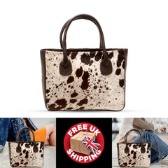 Luxurious Cowhide Shoulder Bag in Dark Brown and White Animal Print - Handmade Leather Tote for Women, Stylish Daily Handbag