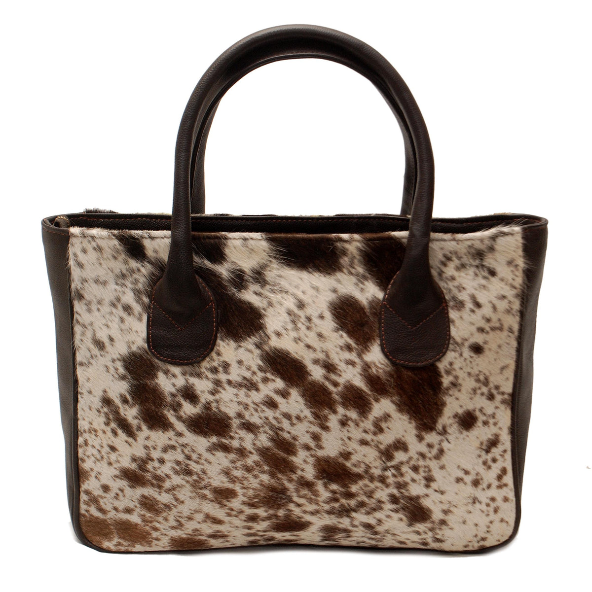 Luxurious Cowhide Shoulder Bag in Dark Brown and White Animal Print - Handmade Leather Tote for Women, Stylish Daily Handbag