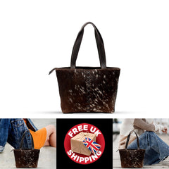 Chic Brown and White Cowhide Shoulder Bag with Natural Animal Print - Handmade Leather Purse for Women's Fashion - Spacious and Versatile