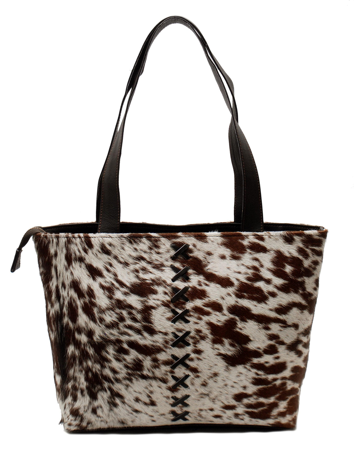 Stylish Dark Brown and White Shoulder Bag - Handmade Cowhide Leather Purse with Animal Print for Women's Casual Chic Style