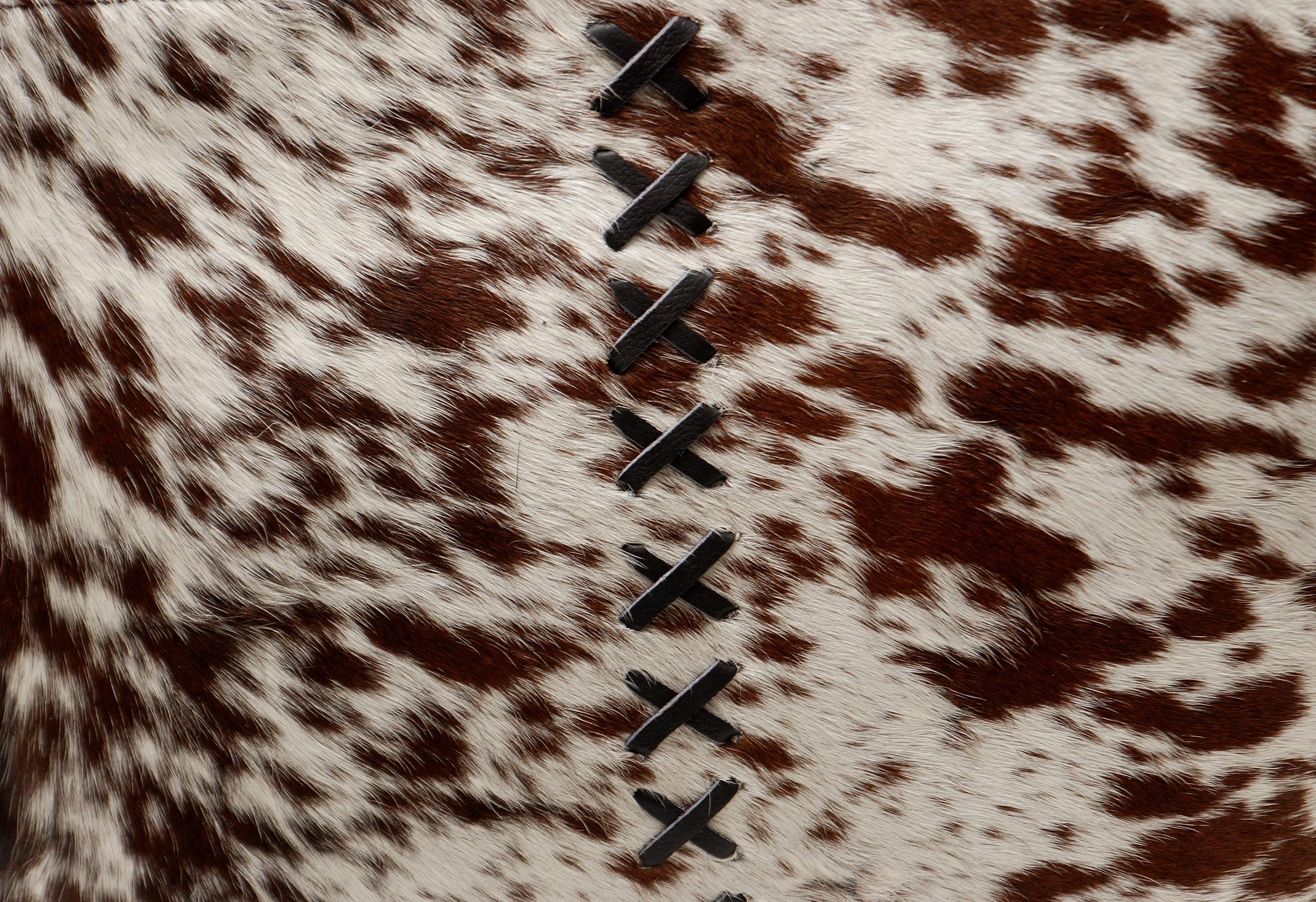 Stylish Dark Brown and White Shoulder Bag - Handmade Cowhide Leather Purse with Animal Print for Women's Casual Chic Style