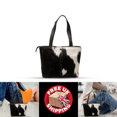 Luxurious Black and White Cowhide Shoulder Bag - Handmade Natural Hair-On Leather Purse with Ample Storage Space and Stylish Design