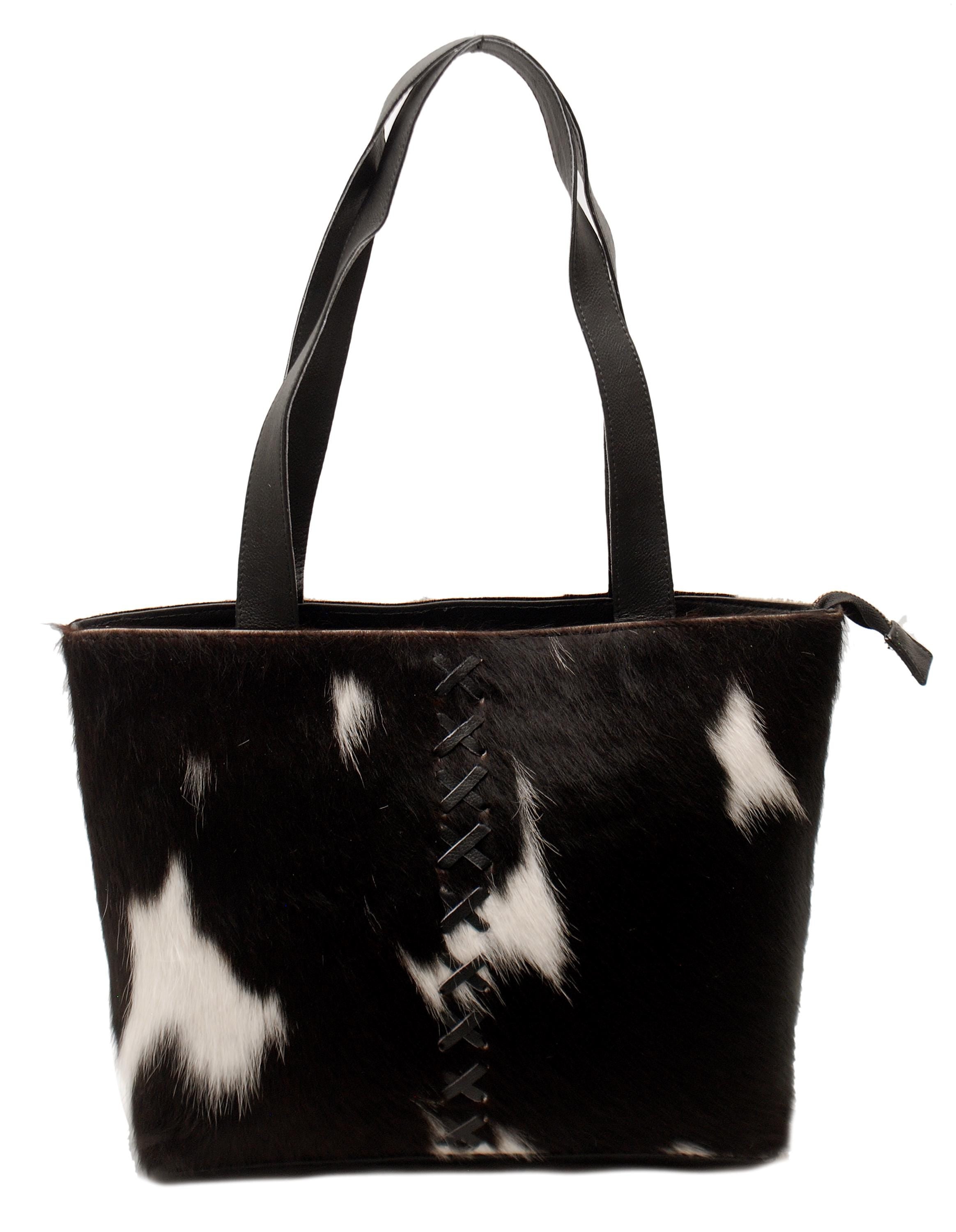 Luxurious Handmade Black And White Cowhide Shoulder Bag - Stylish Leather Cowskin Purse For Women, Perfect For Daily Use
