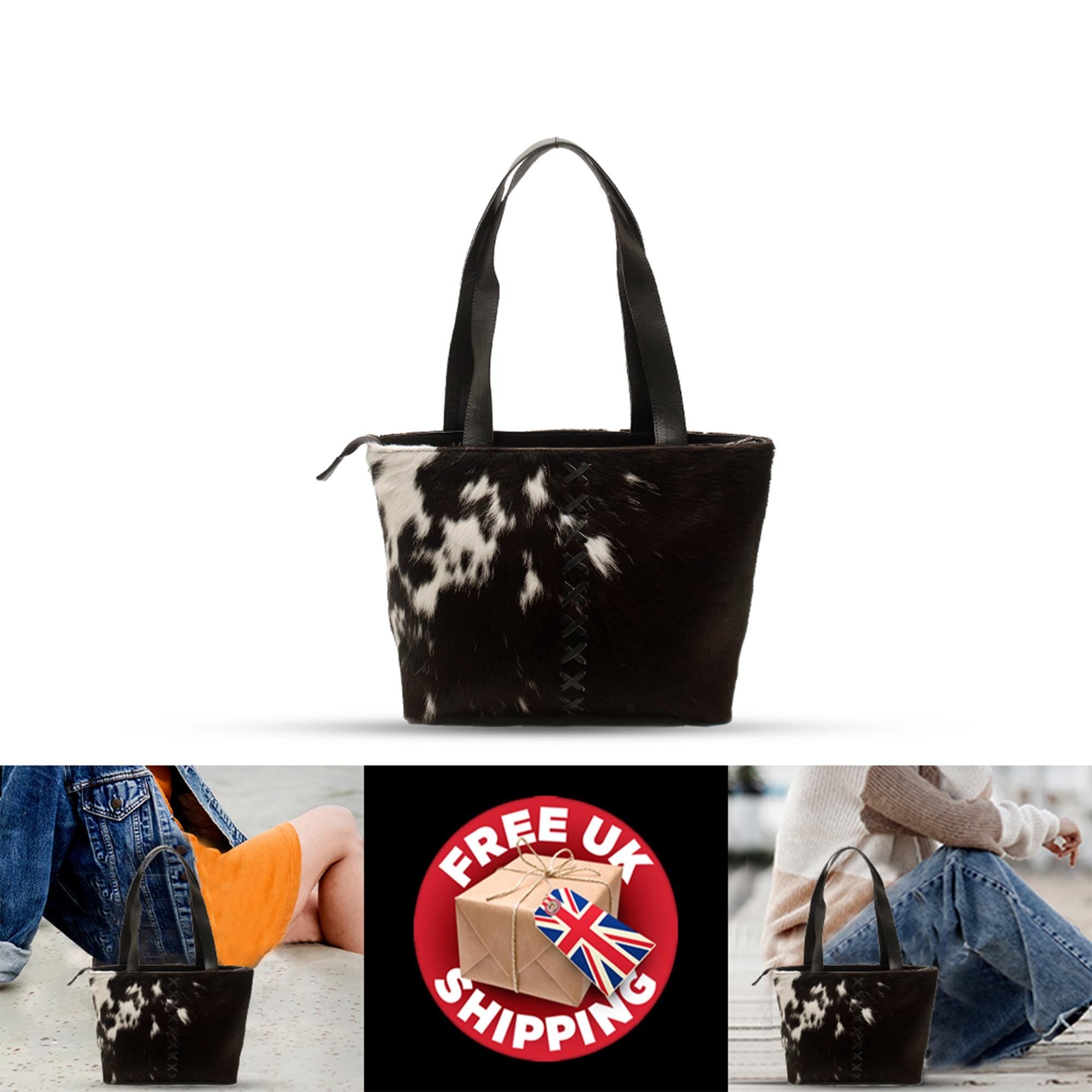 Luxurious Black And White Cowhide Shoulder Bag - Handmade Natural Hair-On Leather Purse With Ample Storage And Timeless Style