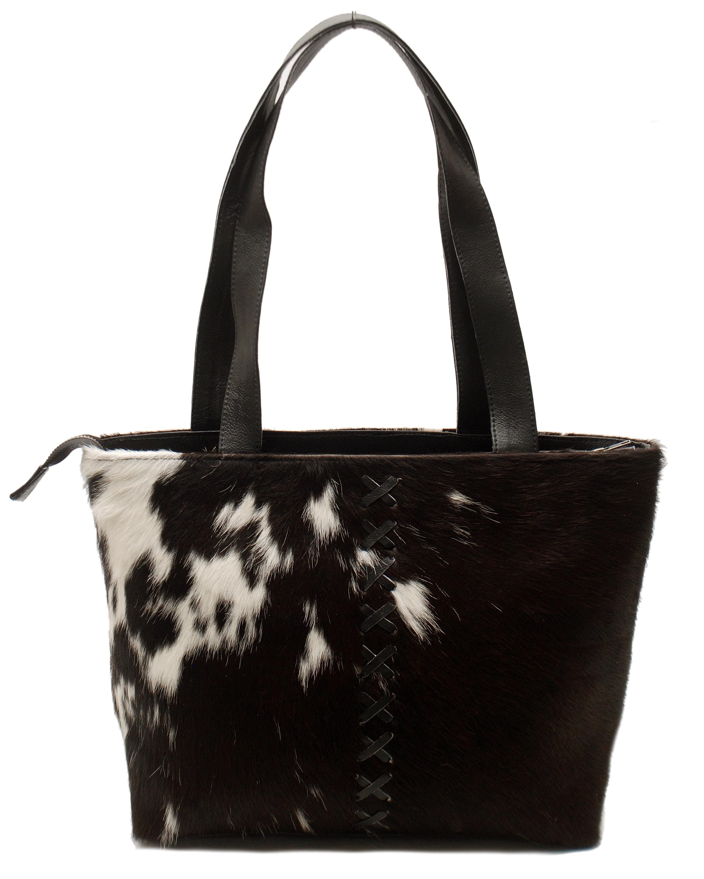 Luxurious Black And White Cowhide Shoulder Bag - Handmade Natural Hair-On Leather Purse With Ample Storage And Timeless Style