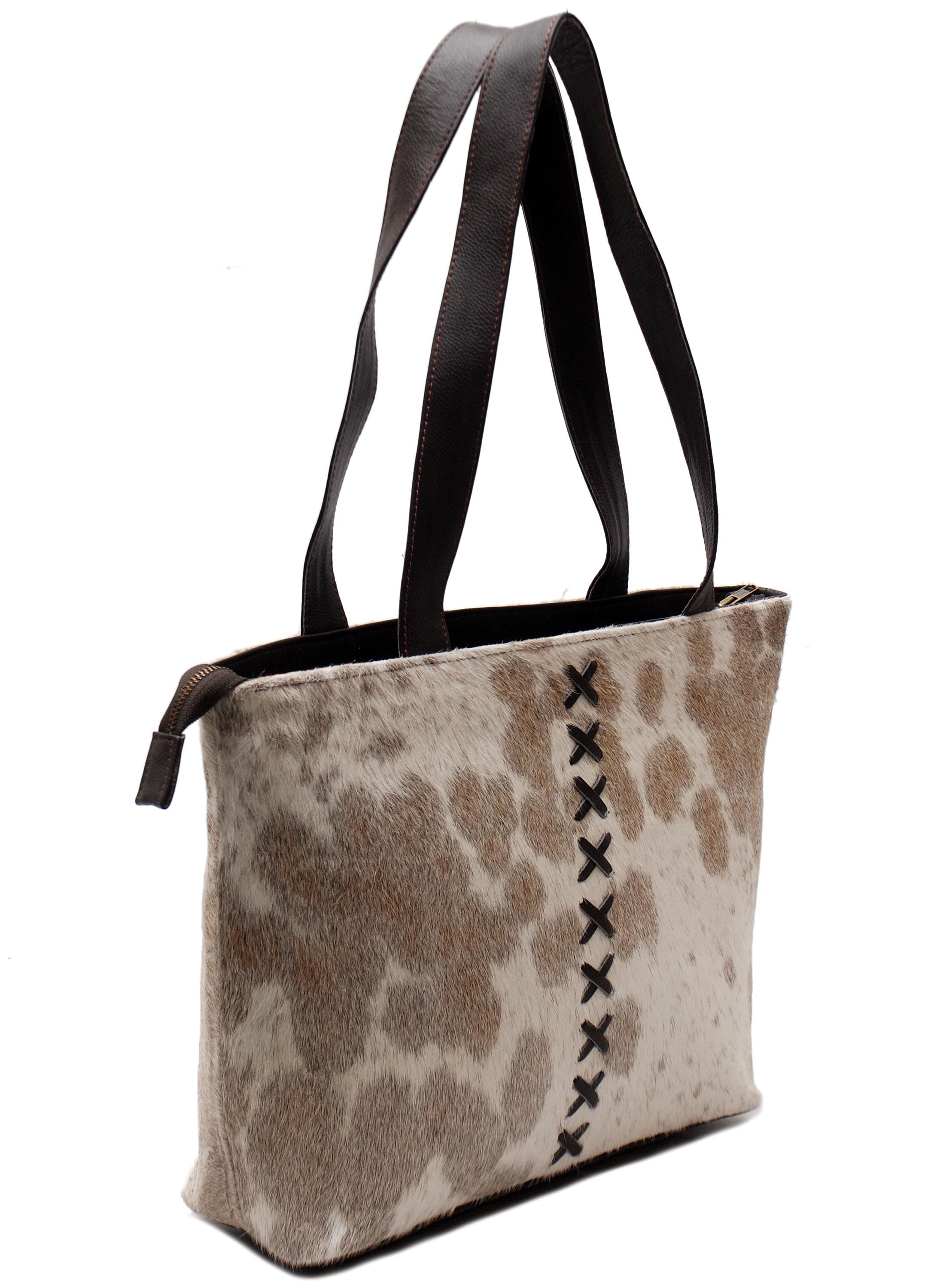 Stylish White Cowhide Shoulder Bag - Handmade Hair-On Leather Purse for Women's Daily Use