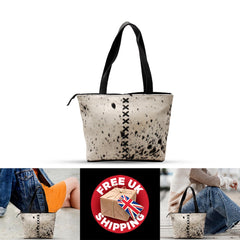 Luxurious White Cowhide Shoulder Bag with Hair-On Leather Cowskin Purse - Handmade For Women's Daily Use