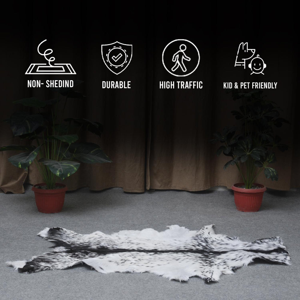 Luxury Black & White Genuine Leather Goat Skin Rug for Modern Sophistication - Style - Celestial Leather Limited