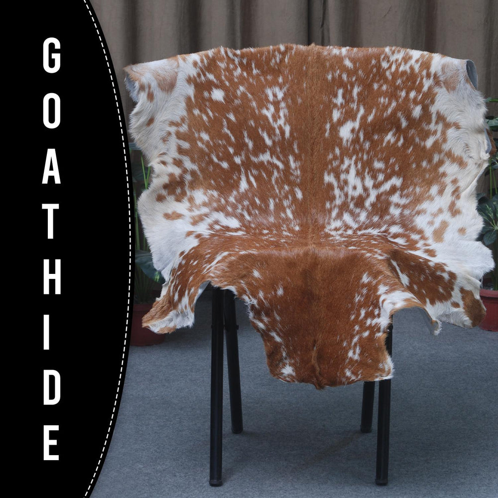 Luxurious Brown & White Premium Goatskin Rug | Handcrafted Hair-On Rug for Timeless Elegance - Sophistication in Any Room - Celestial Leather Limited