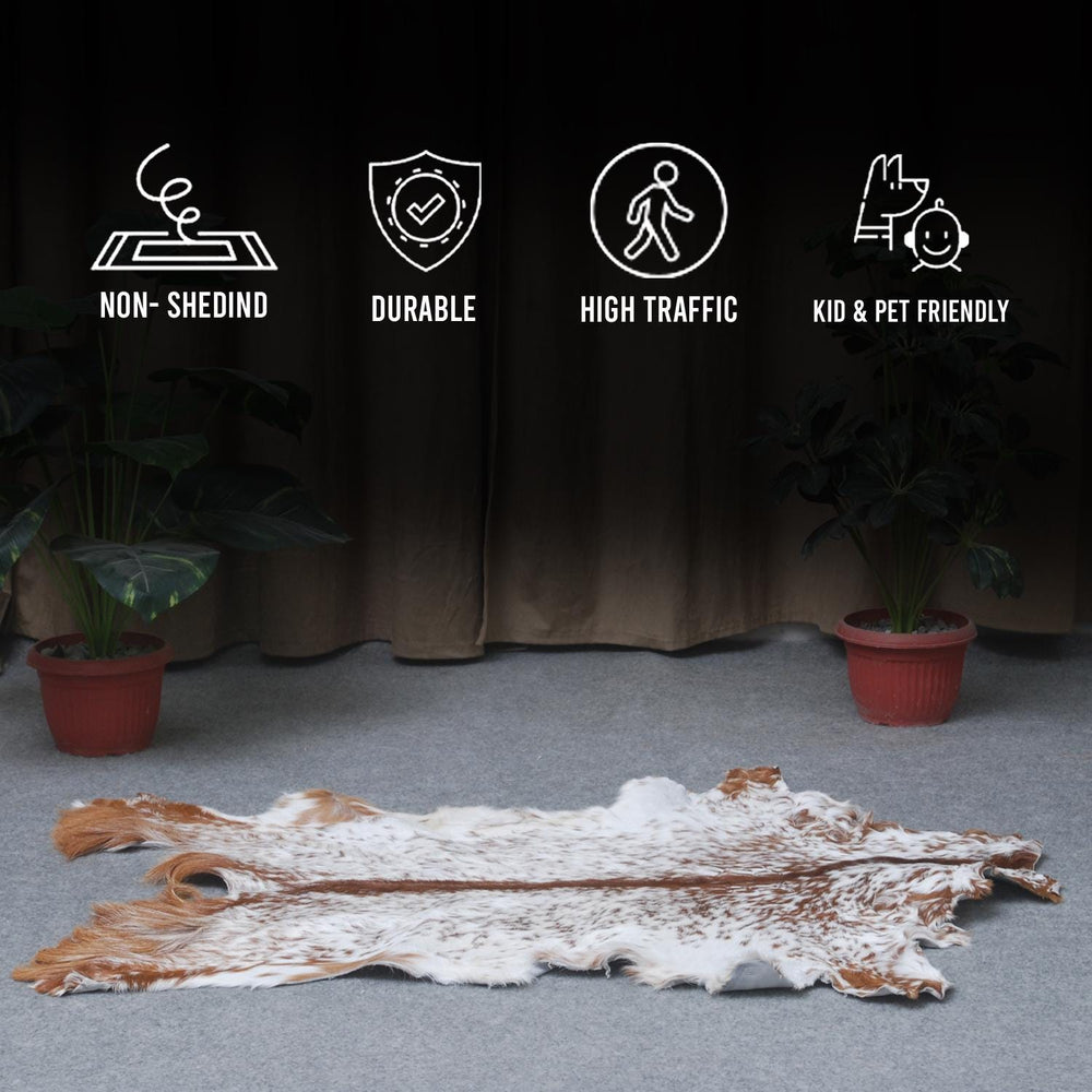 Luxury Brown and White Goat Hide Rug - Premium Handcrafted Hair-on Goatskin Rug with Non-Slip Suede Back, Sustainable and Eco-Friendly - Celestial Leather Limited