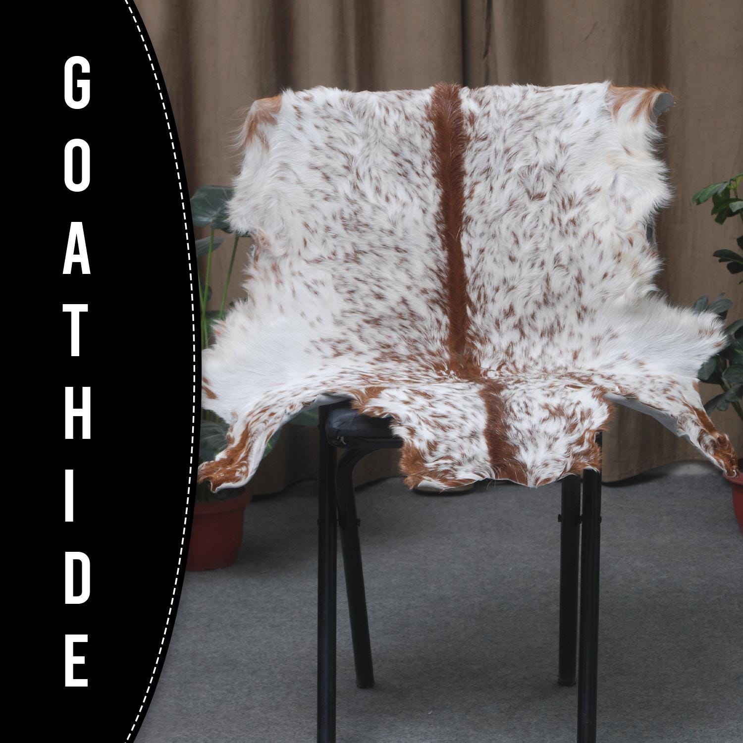 Luxury Brown and White Goat Hide Rug - Premium Handcrafted Hair-on Goatskin Rug with Non-Slip Suede Back, Sustainable and Eco-Friendly - Celestial Leather Limited