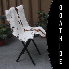 Luxurious Brown and White Goat Hide Rug - Premium Hair-On Goat Skin Rug - Natural, Sustainable, and Handcrafted Beauty