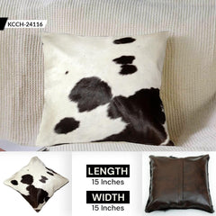Luxurious Genuine Leather Cowhide Cushion Cover with Hair-on Detail for Stylish Home Decor - Black & White Animal Skin Design
